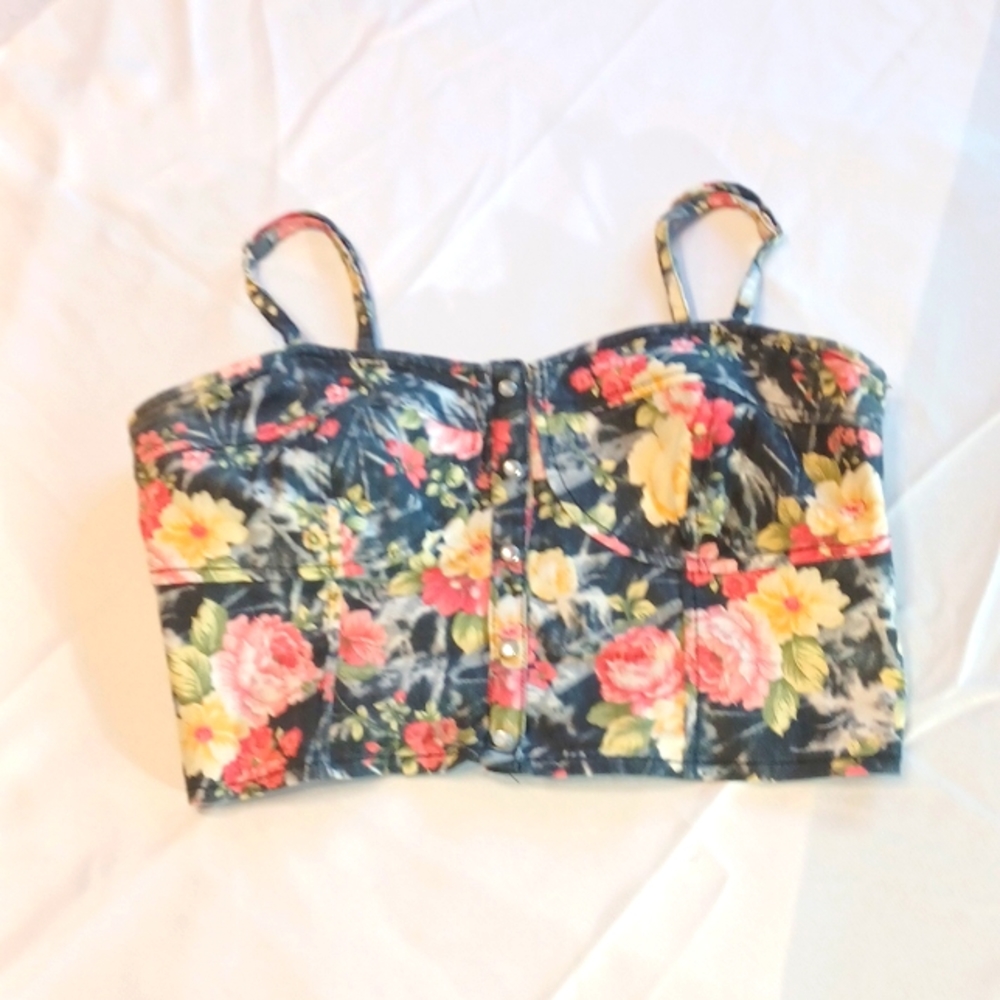 Charlotte Russe Vintage 90's XLarge Black floral Corsett style top